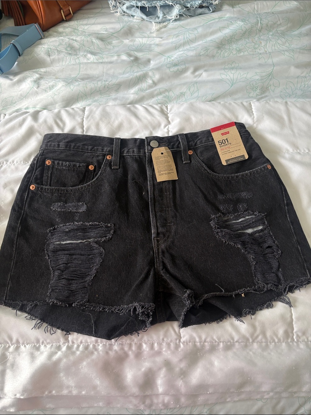 Levi's Black Distressed 501 Women's Denim Shorts